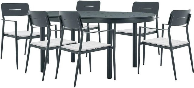 Gartenessgruppe Vente-unique Lottys Set in Anthrazitgrau aus Aluminium mit ausziehbarem Tisch B/T/H: 220 x 170 x 56 cm - Bild 1