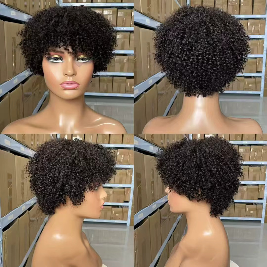 Linhua Afro-Perücke, Pixie-Schnitt, lockiges Echthaar, Damen - Bild 2