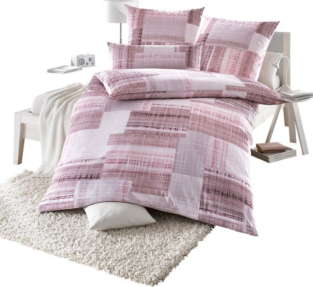 Biberna Bettwäsche Graphic Pink mit Kissenbezug aus 100% Baumwolle, bügelfrei, B/H: 135 x 200 cm und B/H: 40 x 80 cm - Bild 1
