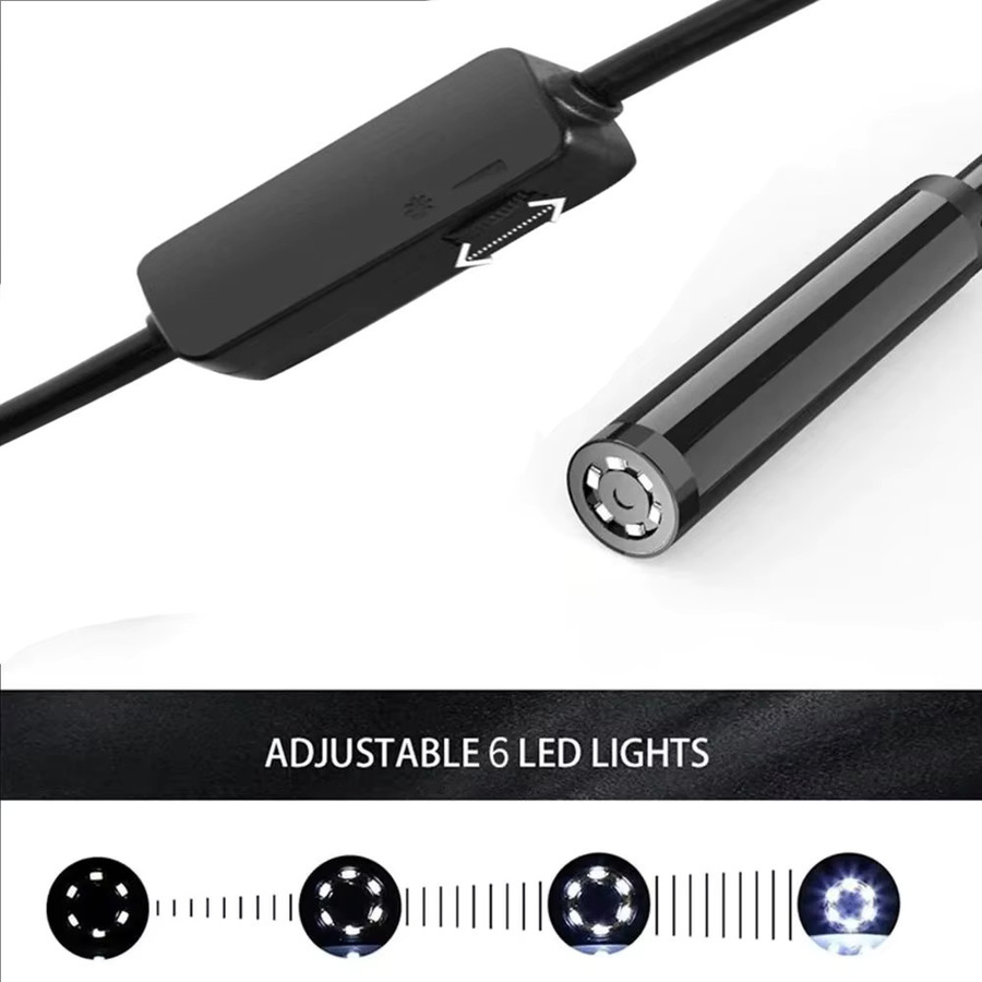 XinFe USB-C Endoskopkamera mit 7 mm Kameraöffnung und 6 einstellbaren LEDs, flexibles Boreskop für Android und PC, Farbe: Schwarz - Bild 3