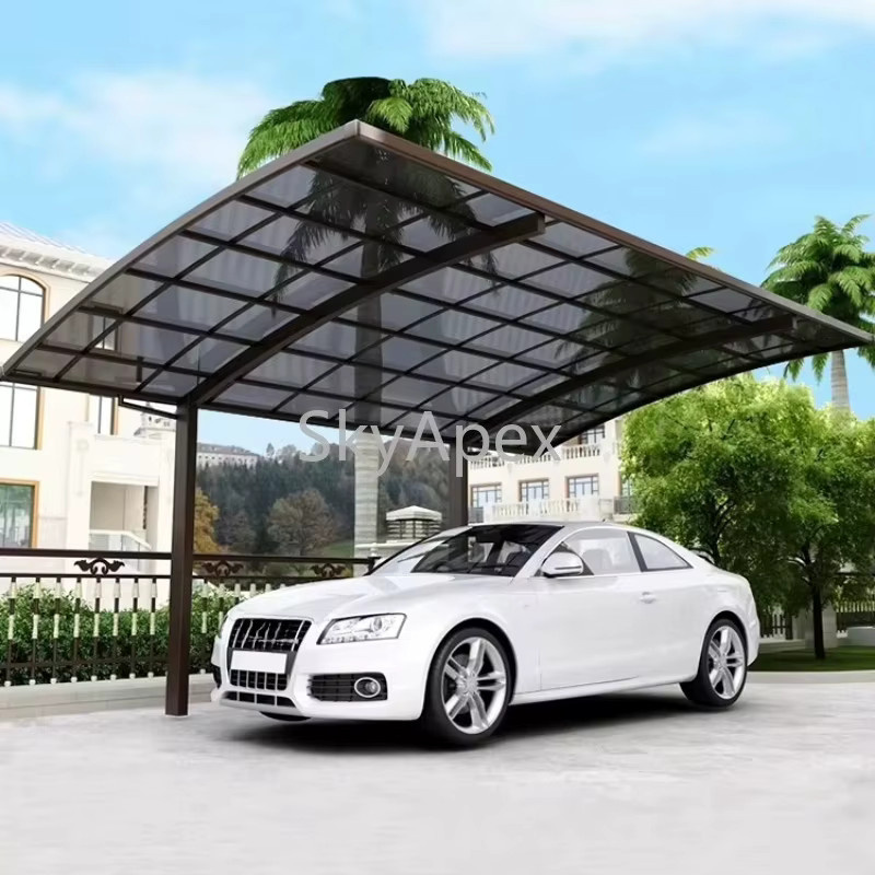 Moderner Aluminium-Carport mit gewölbtem Dach und druckimprägniertem Holz in Anthrazit - Bild 2