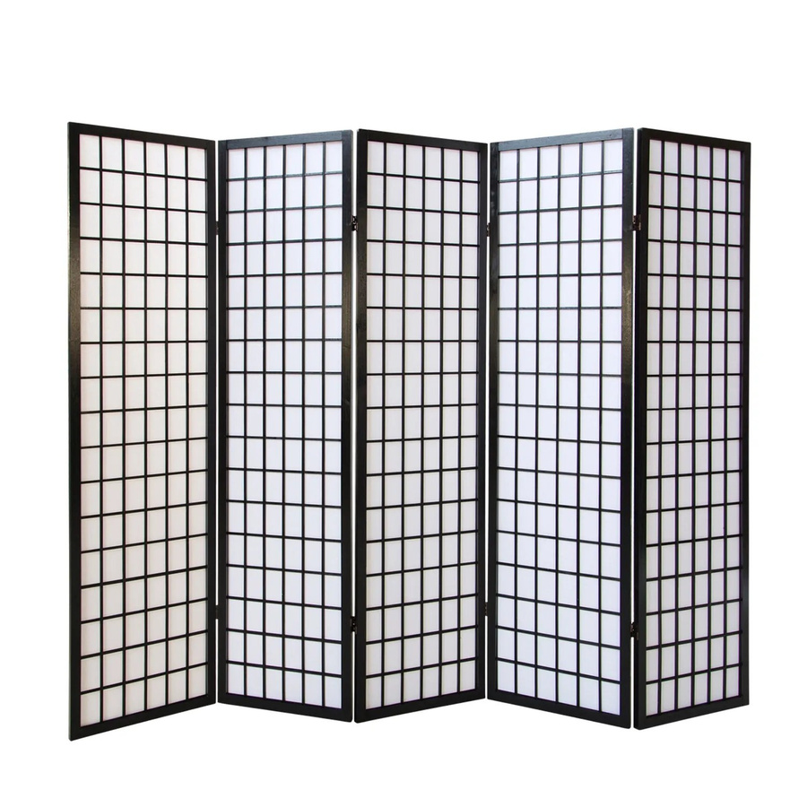 Homestyle4u Shoji Paravent aus Holz und Reispapier, 5-teilig, Schwarz, B: 220 cm, H: 175 cm - Bild 2