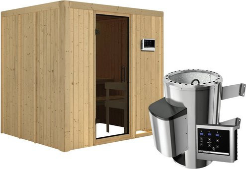 Karibu Sauna Olai für 3 Personen mit 3,6 kW Saunaofen und externer Steuerung, beige - Bild 1