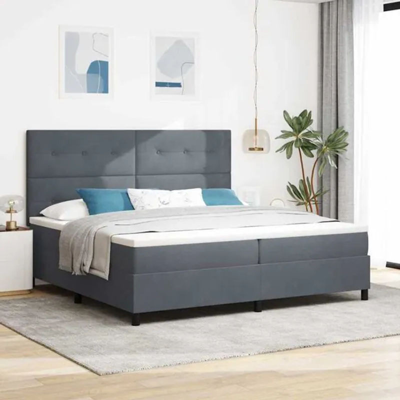 Vidaxl Boxspringbett mit Matratze in Anthrazit aus Samt und Kiefer, B/T/H: 200 x 200 x 128 cm - Bild 1