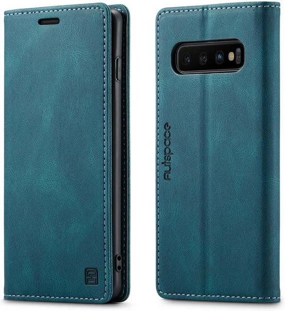 Samsung Galaxy S10 Plus Brieftasche Magnetische Klapphülle aus Leder in Petrol mit Kartenfach und Ständerfunktion - Bild 1