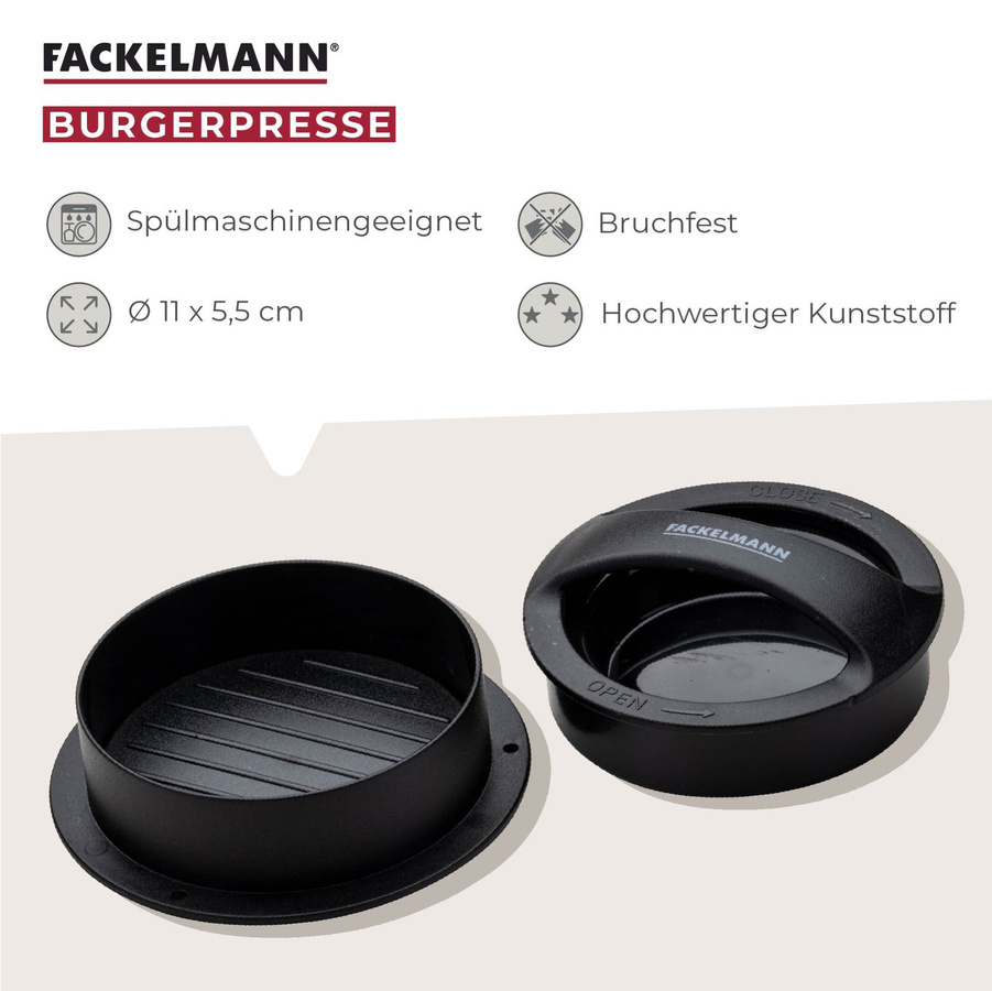 Fackelmann Burgerpresse aus Kunststoff in Schwarz - Bild 3