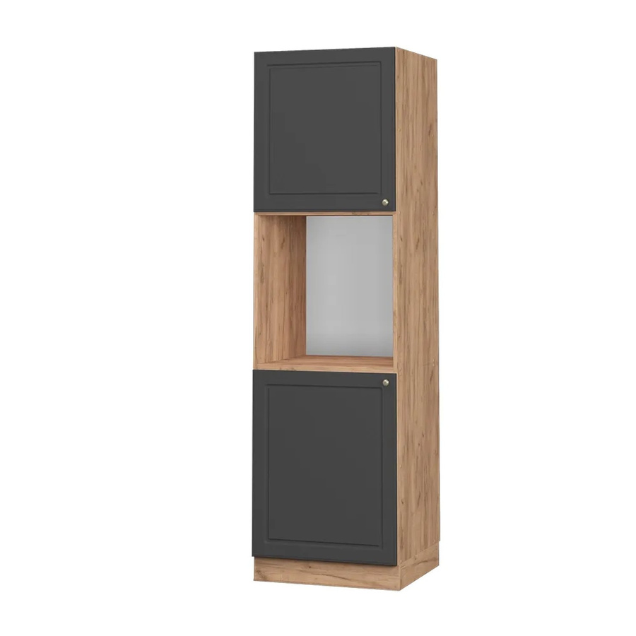 Vicco Herdbauschrank Fame-Line in Anthrazit und Eiche mit offenen Regalfächern und Soft-Close-Türen, Breite: 60 cm, Höhe: 206 cm, Tiefe: 57 cm - Bild 2