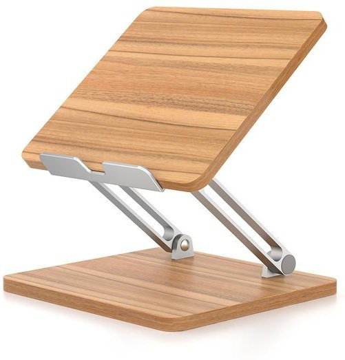 Verstellbarer Tablet-Ständer aus Holz und Aluminium in Beige für iPad, Xiaomi und Huawei, faltbare und rutschfeste Halterung - Bild 1
