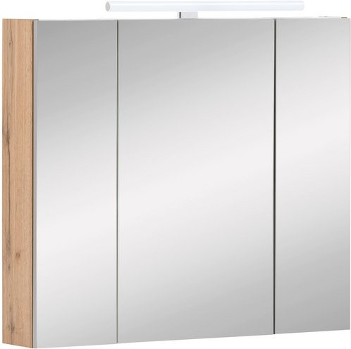 Schildmeyer Spiegelschrank Duo in Eiche Braun, 3-türig mit LED-Beleuchtung und Soft-Close-Funktion, B/H/T: 80 x 75 x 16 cm - Bild 1