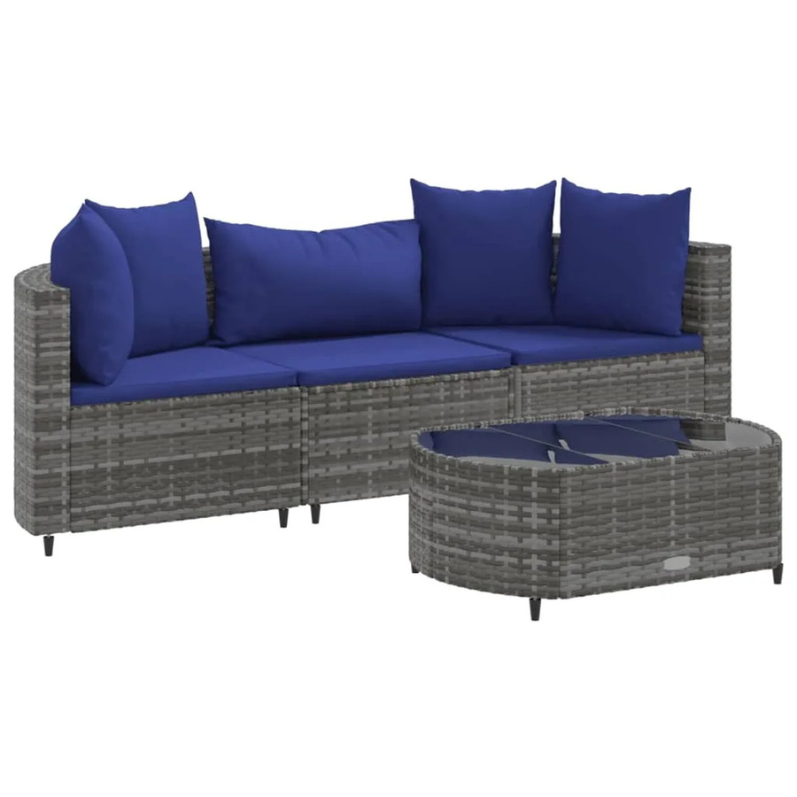 vidaXL 4-tlg Garten-Sofagarnitur in L-Form aus grauem Poly-Rattan mit Kissen und Couchtisch - Bild 2