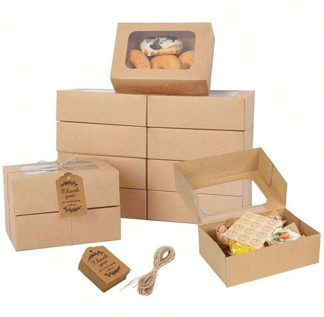 Braune Weihnachts-Plätzchenbox aus Kraftpapier mit Sichtfenster für Geschenke und Feiern - Bild 1