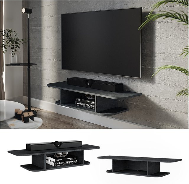 Vicco CD-Regal Lorio in Schwarz und Beton Optik mit offenen Fächern, Breite: 105 cm, Tiefe: 18,2 cm - Bild 1