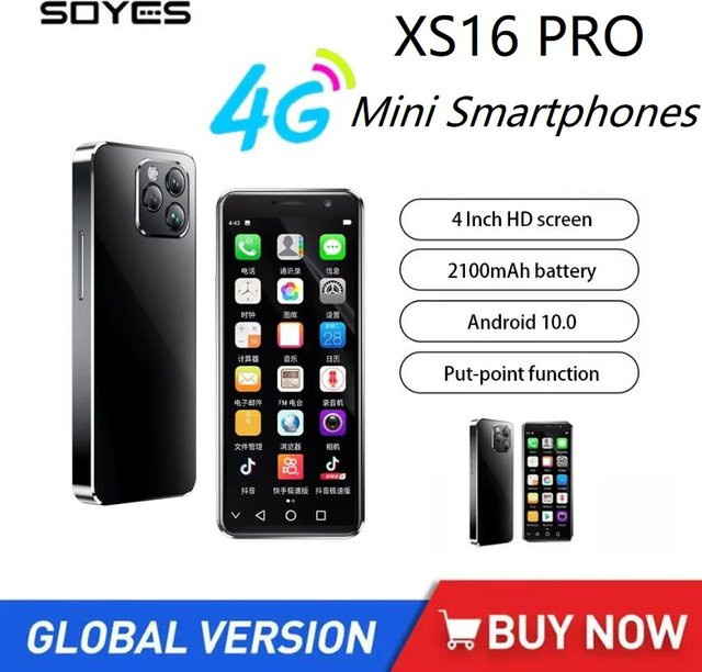 SOYES XS16 PRO Mini-Smartphone Schwarz mit 128 GB Speicher, 4 GB RAM, Android 9.0, MTK6762 Octa Core, 4G LTE, 2100 mAh Akku, WiFi und OTG-Unterstützung - Bild 1