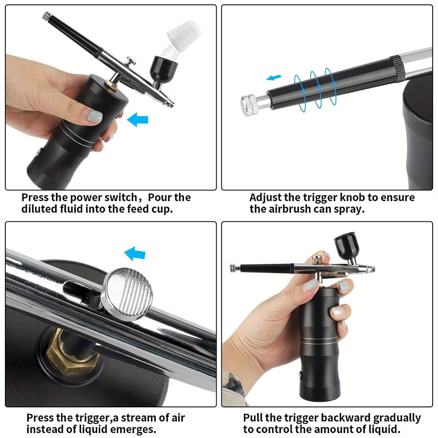 pyeeyan Schnurloses Airbrush-Set mit Kompressor, 03 mm Düse, Unisex - Bild 5