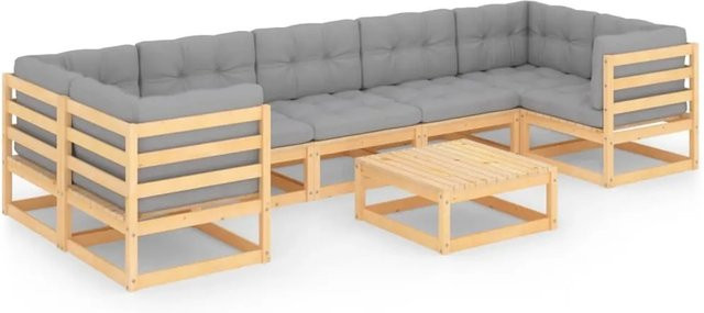 vidaXL 8-tlg Garten-Lounge-Set Modell 48 aus massivem Kiefernholz in U-Form mit grauen Polsterkissen - Bild 1