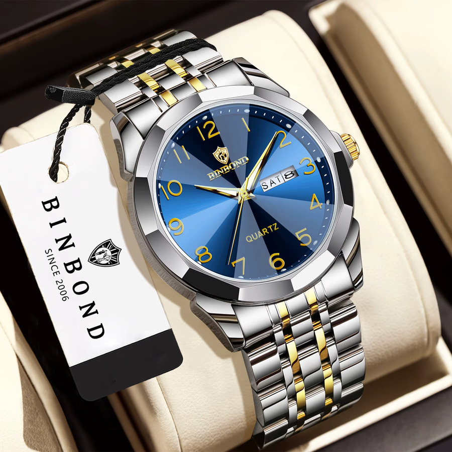 BINBOND Armbanduhr Quarz, Edelstahl, Bicolor, Blau, Herren - Bild 2