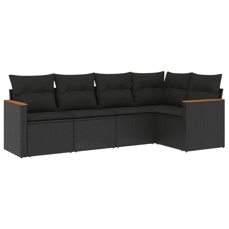 vidaXL 5-tlg. Garten-Sofagarnitur in L-Form aus schwarzem PE-Rattan mit Kissen und pulverbeschichtetem Stahlgestell - Bild 2