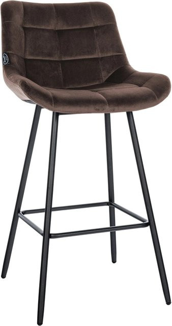 DELUKE Barhocker VISEN Barstuhl aus Samt in Braun mit Lehne und Steppmuster, B/T/H: 49 x 56 x 104 cm - Bild 1
