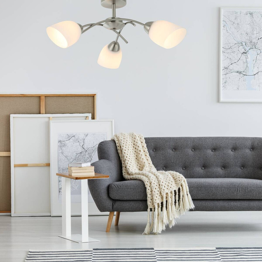 Lamkur Deckenleuchte Donna in Nickel und Glas, modern, Farbe: Silber/Weiß, H x B x T: 25 x 51 x 25 cm, E27, 3 Fassungen - Bild 2