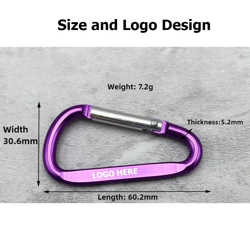 50 Stück personalisierte D-Form Karabinerhaken aus Aluminium in Multicolour für Schlüsselanhänger und Taschen, Größe D6 - Bild 3