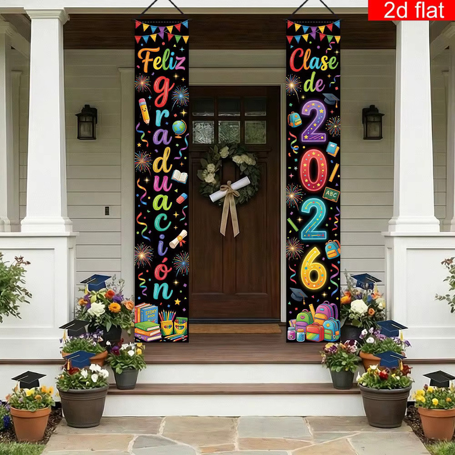 AFYPRTY Abschlussbanner Feliz Graduacion Klasse der 2026 in Schwarz im Neon-Stil aus Polyestergewebe zur Dekoration deiner Abschlussfeier - Bild 5