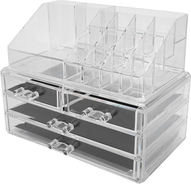 Make-up Organizer Kosmetik Aufbewahrung mit 3 Schubladen, grau - Bild 1
