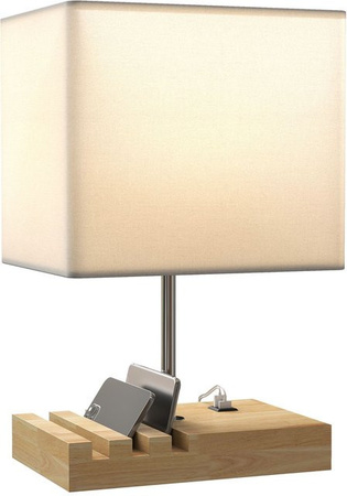 HOMCOM Tischlampe in Weiß und Holz mit E27-Fassung, B/H/T: 20 x 40,5 x 25 cm