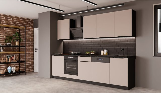 Küchenzeile ARONA BASIC 280 Einbauküche in Kaschmir Beige und Schwarz matt - Bild 1