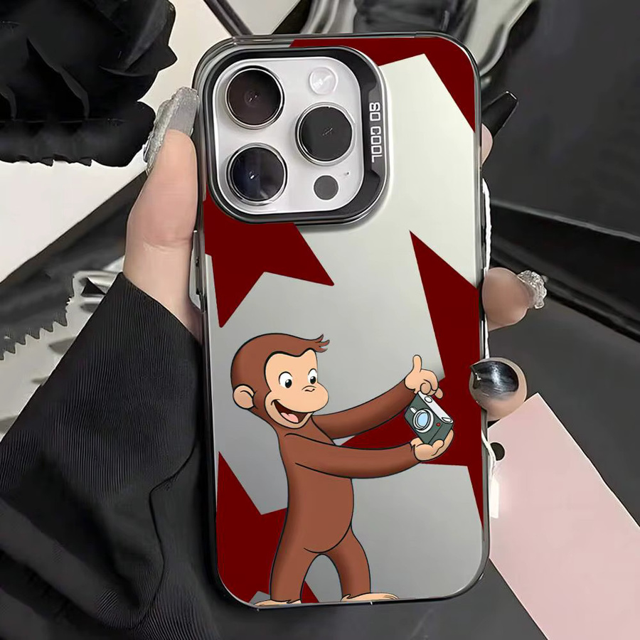 Anime C-Curious George Handyhülle für Apple iPhone 11 bis 17 Pro Max, Matte Laser Aurora Schutzhülle in Schwarz und Multicolour, Stoßfeste Hülle - Bild 3