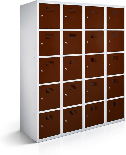 rotstahl Fächerschrank mit 20 Fächern in Mahagoni und lichtgrauem Korpus, B/T/H: 120 x 50 x 180 cm - Bild 1