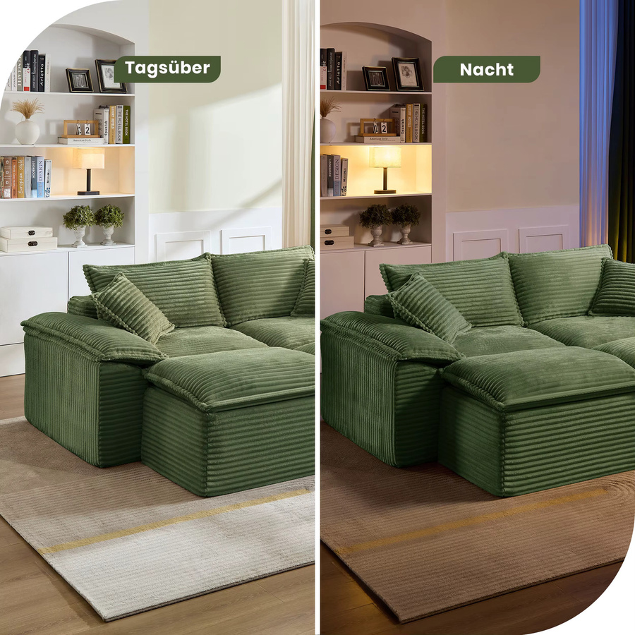 Vankel Modulares Cord-Ecksofa in Olivgrün mit passendem Ottoman und Memory-Schaum-Polsterung - Bild 5