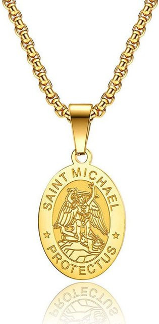 Rui Di Halskette Medaille San Miguel Arcanjo, Edelstahl, Gold, 60cm, Unisex - Bild 1