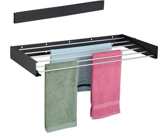 Relaxdays Wäscheständer aus Aluminium und Stahl in Schwarz, klappbar zur Wandmontage, B: 100 cm, H: 50 cm, T: 15 cm - Bild 1