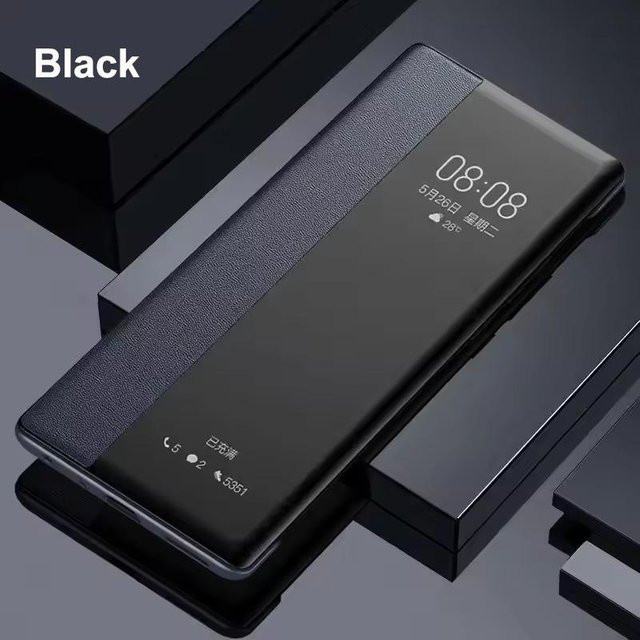 Samsung View Windows Smart Flip Hülle aus PU-Leder für Galaxy S26 S25 S24 S23 S22 S21 S20 Ultra Plus, Schwarz - Bild 1