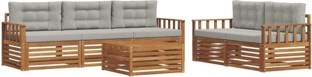 vidaXL Outdoor-Sofagarnitur 6-teilig aus Akazienholz mit Kissen in Beige und Grau - Bild 1