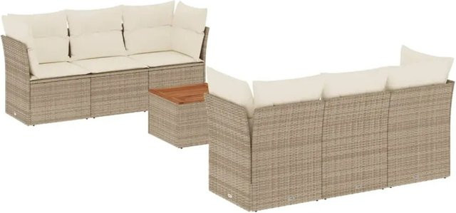 vidaXL 7-teilige Garten-Sofagarnitur aus Poly-Rattan mit Kissen in Beige-Creme - Bild 1