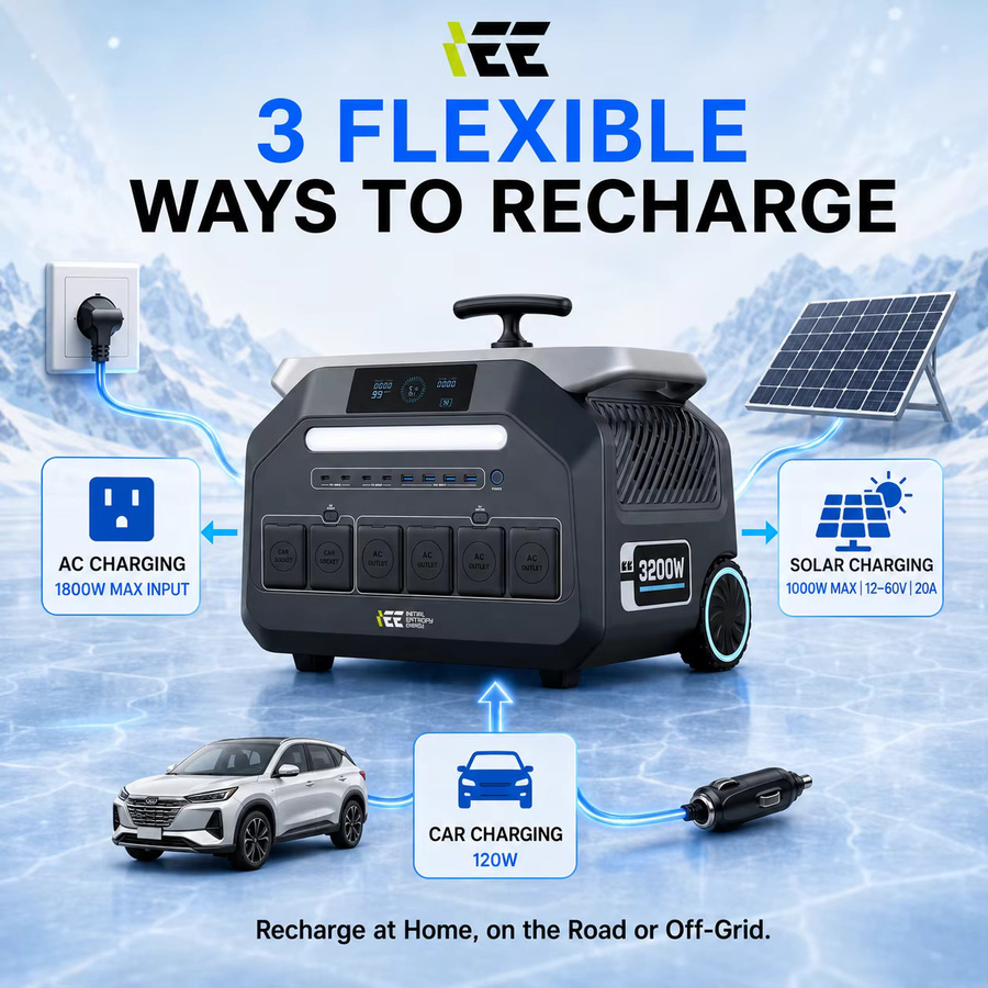 IEE P3200 Tragbare Powerstation 2048Wh LiFePO4 Solar-Generator 3200W mit 1000W Solar-Eingang in Grau - Bild 4