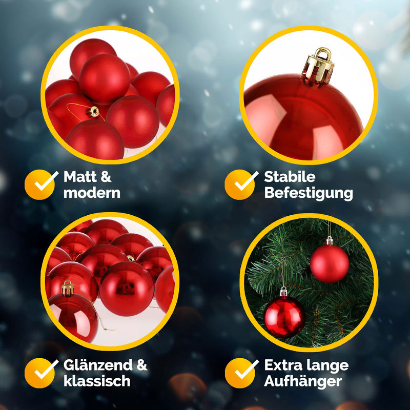 Casaria Weihnachtsbaum-Dekoration Set aus 54 runden Christbaumkugeln in Rot aus Kunststoff - Bild 5
