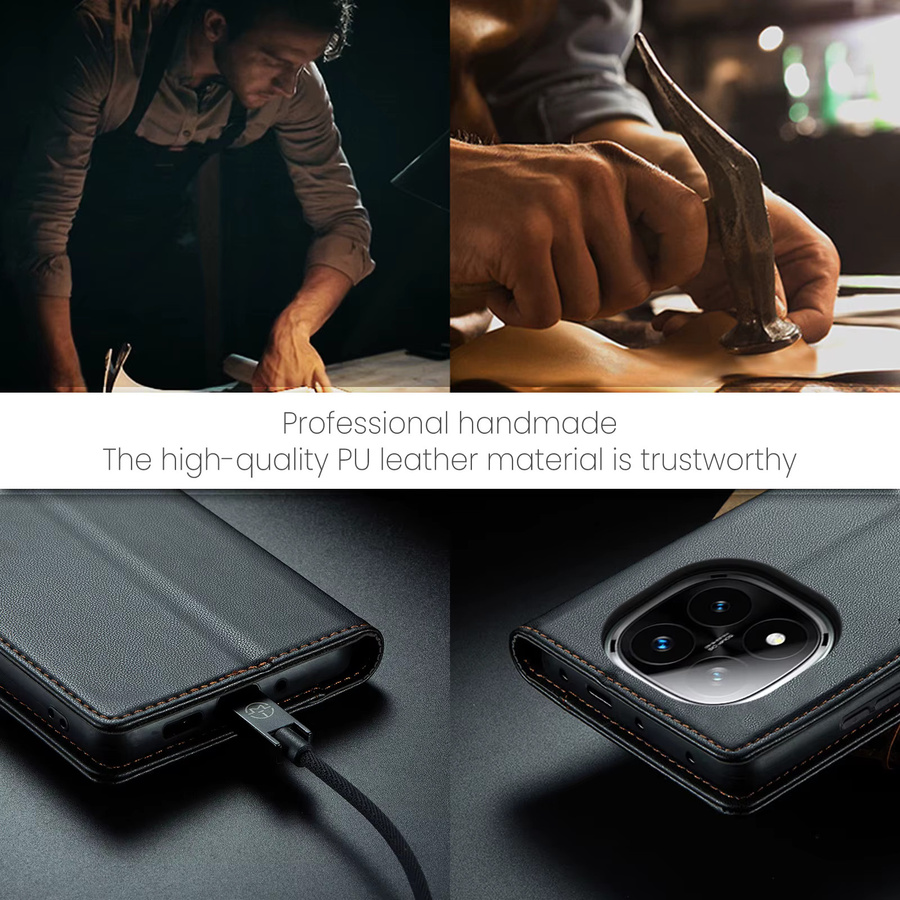 Magnetische Leder-Handyhülle für Xiaomi Redmi Note 14 15 Pro Plus 5G mit RFID-Brieftasche und Standfunktion in Schwarz - Bild 5
