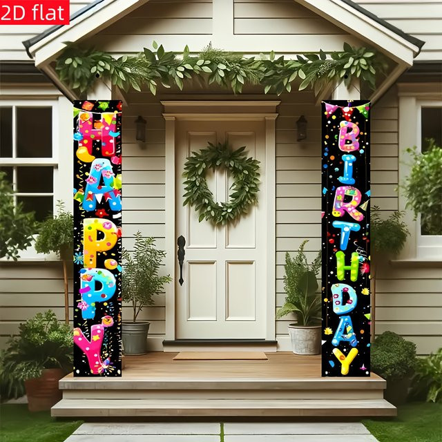VIKAMA Happy Birthday Geburtstagsparty Dekoration mit buntem Cartoon-Druck für Tür, Veranda und Wand, Mehrfarbig, B/H: 30 x 180 cm - Bild 1