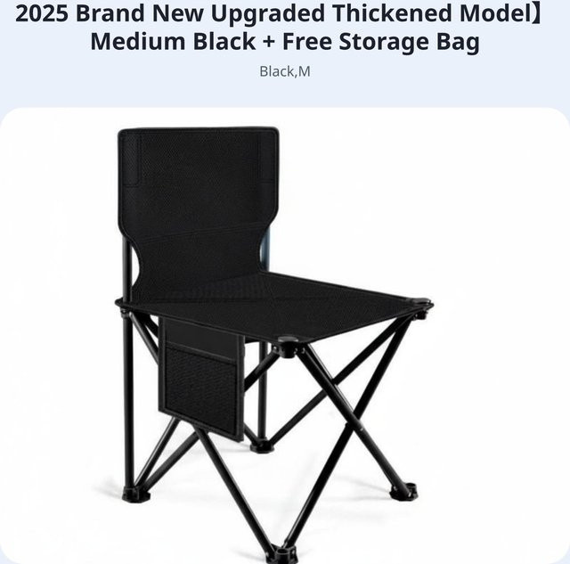 Binchi Outdoor Product Tragbarer Zeichenhocker Faltbarer Campingstuhl in Schwarz mit Textilene-Bezug und Stahlgestell - Bild 1
