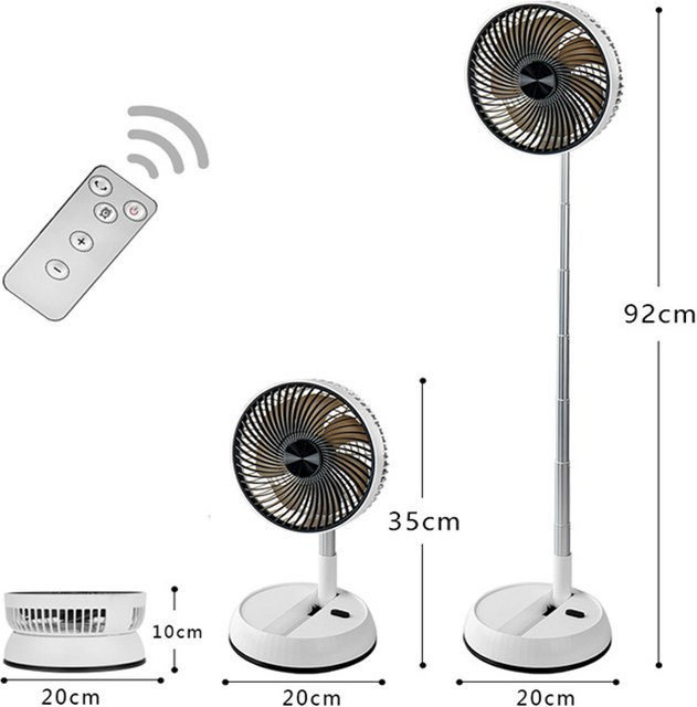 ZAIXIAO Tragbarer Faltventilator in Weiß mit 6000 mAh Akku, USB-Fernbedienung und geräuschlosem Betrieb, kabelloser Standventilator für Zuhause und Outdoor - Bild 1
