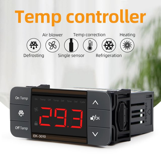 JUANJUAN LED Digital Thermostat Temperaturregler EK-3010 EK-3020 EK-3030 mit Kühlung, Abtaufunktion und Alarm in Schwarz - Bild 1