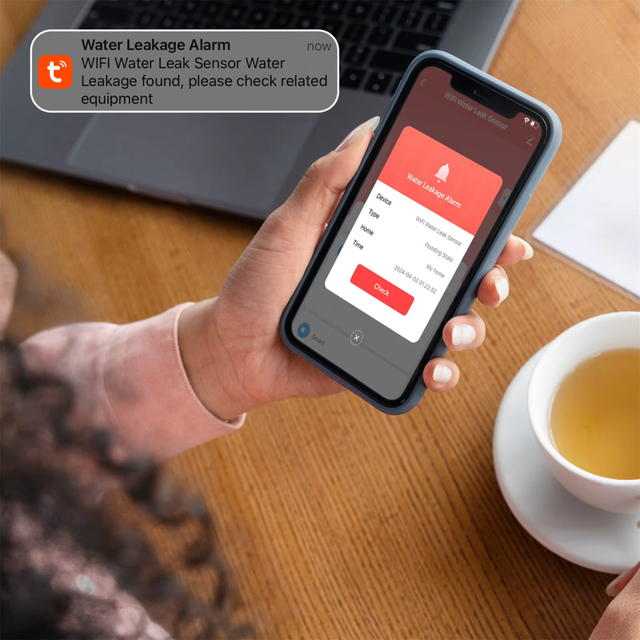 KERUI Tuya Smart WIFI Wasserleckalarmmelder mit 100db Alarm in Weiß - Bild 2