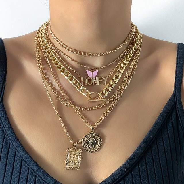 Halskette mit Schmetterling Münze Anhänger, Gold, Damen, Vintage - Bild 1