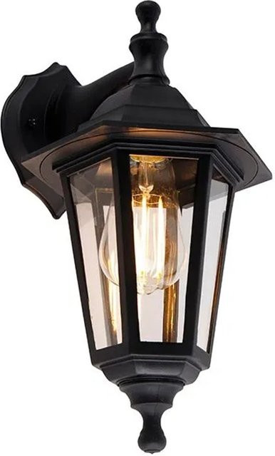 QAZQA New Haven Außenwandleuchte Schwarz IP44 aus Kunststoff und Glas mit E27 Fassung - Bild 1