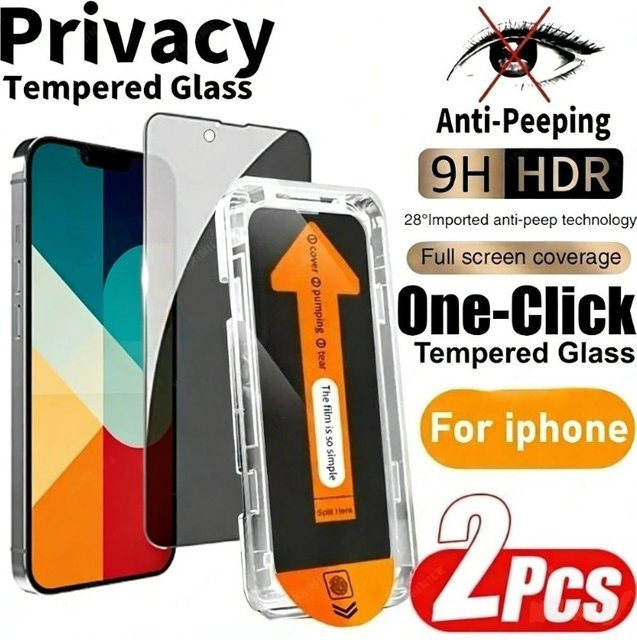 2er-Pack Blickschutzfolie für iPhone 17 16 15 14 13 12 11 Pro Max Plus XR XS mit Ein-Klick-Installation Glas - Bild 1