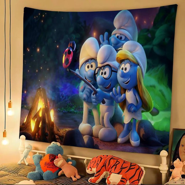 Potdemiel Smurfs Cartoon Wandteppich im Bohemian Mandala Design - Bild 1