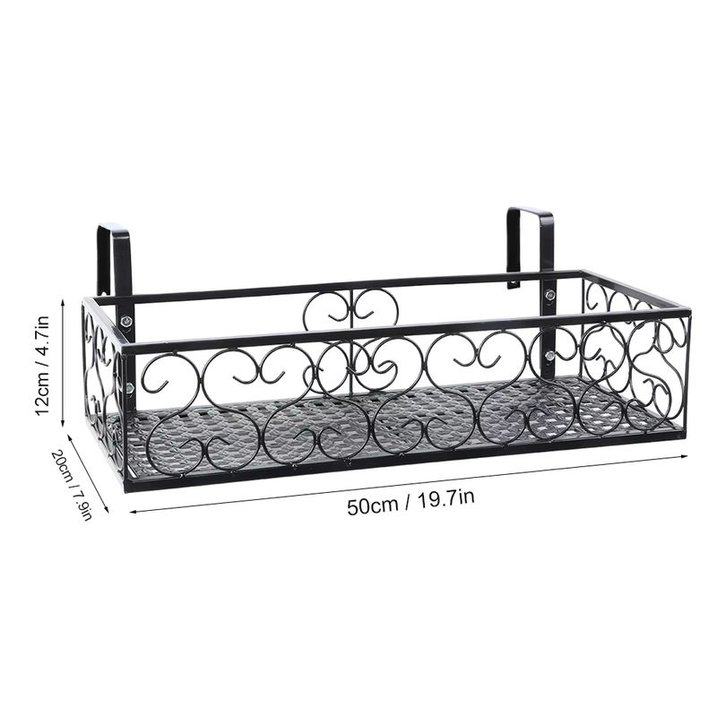 Qiilu Balkon Blumenregal aus Eisen in Schwarz zur Aufhängung am Geländer, B/T/H: 50,0 x 20,0 x 12,0 cm - Bild 2
