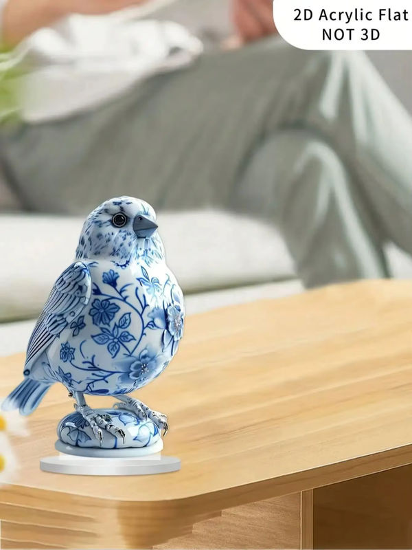 Klassische Vogel-Dekoration aus Porzellan in Blau und Weiß mit floralem Design - Bild 3